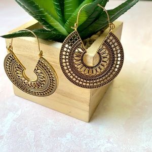 NEW Antique Gold Bohemian Round Statement Earrings Boutique